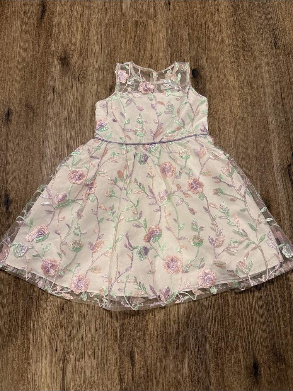 Rare Editions Floral Embroidered Tulle Dress